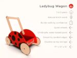 Ladybug Wooden Push Walker, Montessori Toy Wagon & Toy Storage, First Birthday Gift - Image 3