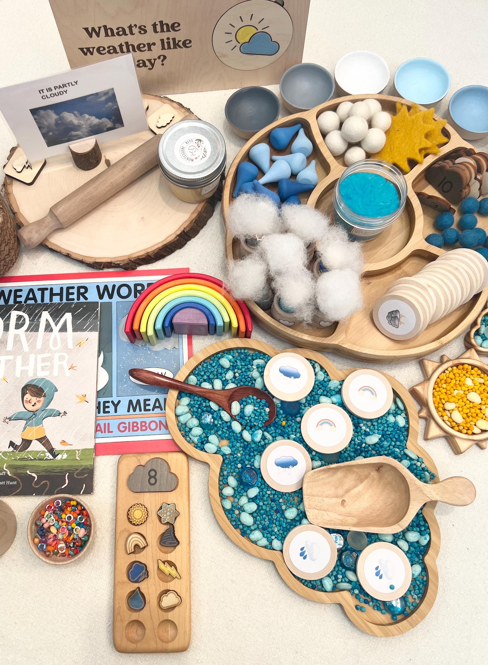 il_1588xN.7838328107_7fou.jpg Montessori weather kit , sensory activity, wooden toys, learning kit ,homeschooling, preschool activities. - Image 1