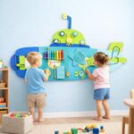Montessori Submarine Busy Board Blue Wooden Sensory Wall Toy Ages 1 to 5