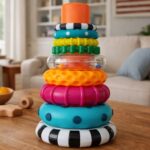 Sassy Stacks of Circles Baby Ring Stacker Toy, STEM Learning, Color Sorting 9-Piece Set