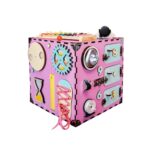Pink Montessori Busy Cube 30cm – Wooden Activity Cube for Toddlers – Sensory Busy Board Toy - Image 2