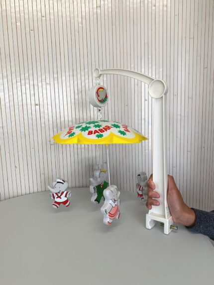 Vintage Babar the Elephant Baby Musical Mobile, Childhood Souvenir Collection, Early Learning Toy, Babar Figurines with Attachment Arm