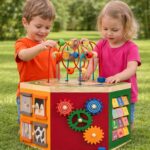 Wooden Farm Activity Cube for Toddlers | Montessori Toy with Magnetic Train Cars - Image 5