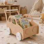 Wooden Toy Car Walker and Storage Wagon, Montessori Toddler Push Toy, Personalized Baby Book Cart, First Birthday Gift, Nursery Play Decor