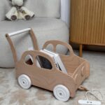 Wooden Baby Walker Car, Montessori Toddler Push Toy, Personalized Kids Book Storage, First Birthday Gift for Boy & Girl, Nursery Room Decor