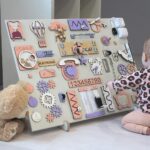 Pink Wooden Busy Board for Toddlers, Montessori Sensory Activity Toy