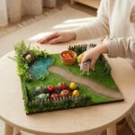 Miniature farm toy set with polymer clay veggies and animal figurines