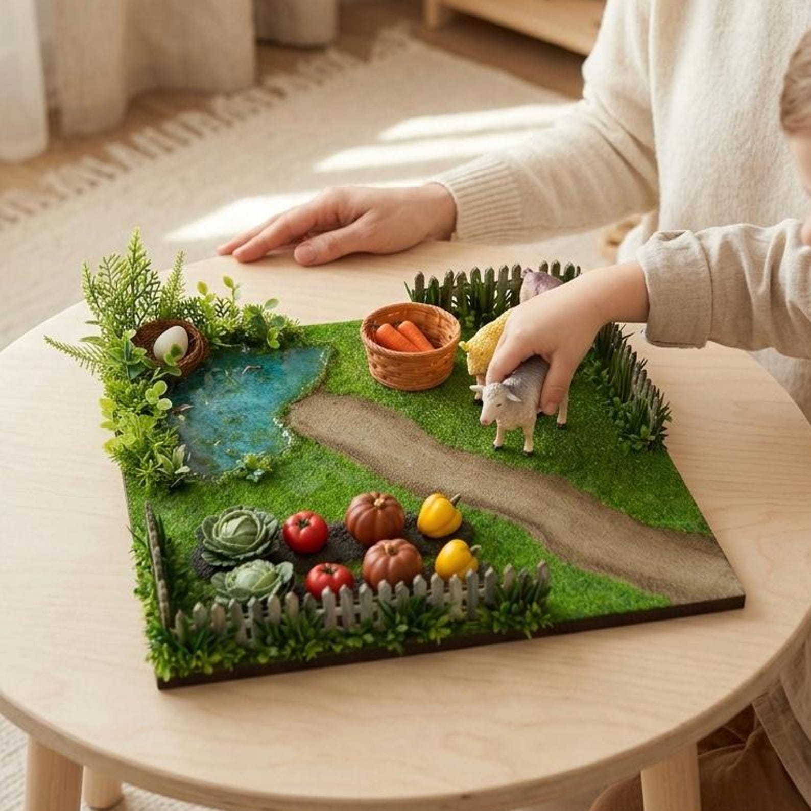 il_1588xN.7947390263_3js7.jpg Miniature farm toy set with polymer clay veggies and animal figurines - Image 1