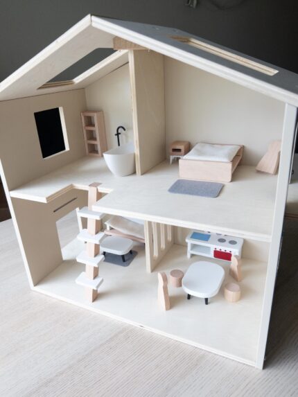 Minimalist Natural Wood Toy | Modern Doll House Gift for Toddlers