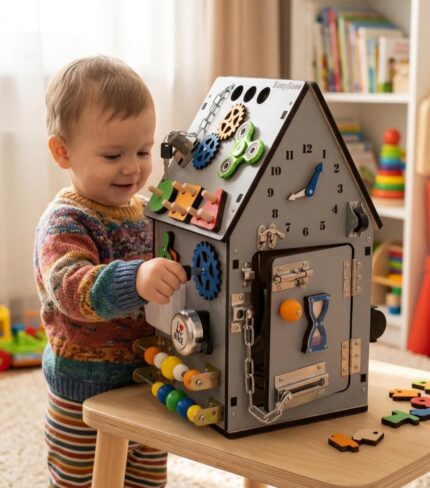 Montessori Busy House for Toddlers – Wooden Activity & Sensory Learning Toy, Educational Play Center for Fine Motor Skills and Development.
