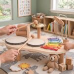 Wooden Musical Activity Table, Montessori Xylophone Drum Chimes, Toddler Learning Toy