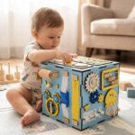Busy Cube for Kids – Educational Toy with Buttons, Locks, Gears, and Puzzles for Motor Skill Development, Fine Motor Coordination.