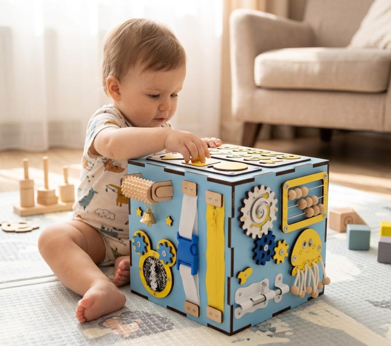 il_1588xN.7958205108_pdun.jpg Busy Cube for Kids – Educational Toy with Buttons, Locks, Gears, and Puzzles for Motor Skill Development, Fine Motor Coordination. - Image 1