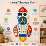Rocket Busy Board for Kids | Wooden Wall Mounted Learning Toy - Image 6