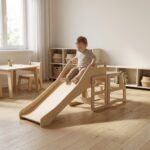 Multifunctional 4-in-1 Montessori Tower | Kids Step Stool, Baby Feeding Chair, Transformable Table & Wooden Slide Set