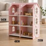Wooden Dollhouse with Furniture & LED Lights – Montessori Toy, Nordic dollhouse