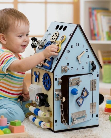 Busy House for Toddlers – Montessori Wooden Activity Center, Educational Toy, Sensory Learning House, Fine Motor Skills Development.