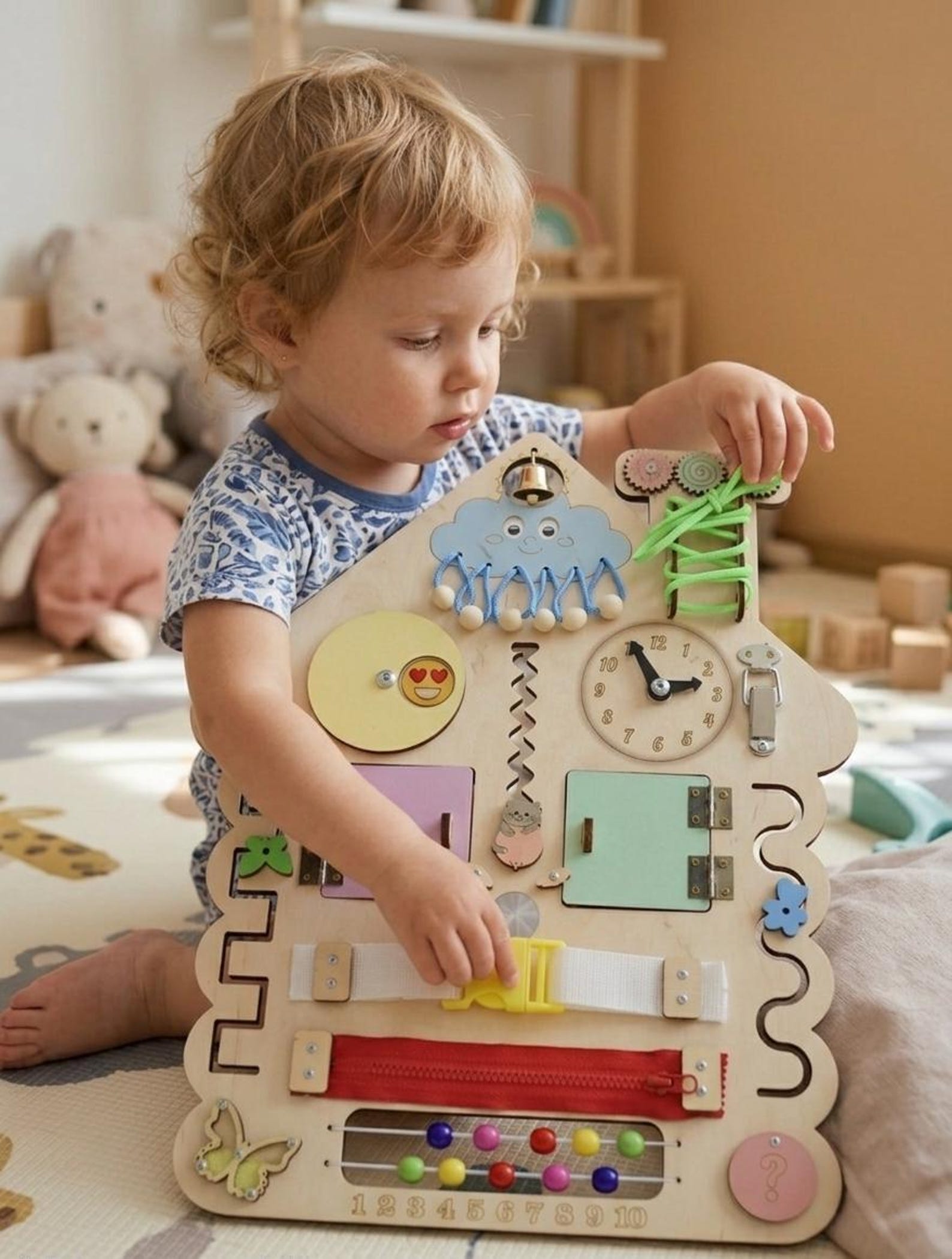 il_1588xN.8006146615_rhml.jpg Personalized Name Puzzle & Custom Busy Board - Unique Baby Gift for Newborn Boys, 1st Birthday, Easter Toddler Activity Toy, Safe Non-Toxic - Image 1