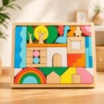 Wooden Building Blocks Montessori Toy Set Colorful Shape Puzzle Natural Wood Educational Stacking Toy for Kids Toddlers Gift Idea Set