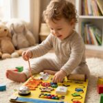 Busy Board for Babies - Sensory Learning Toy, Interactive Wooden Activity Board to Enhance Fine Motor Skills, Hand-Eye Coordination.