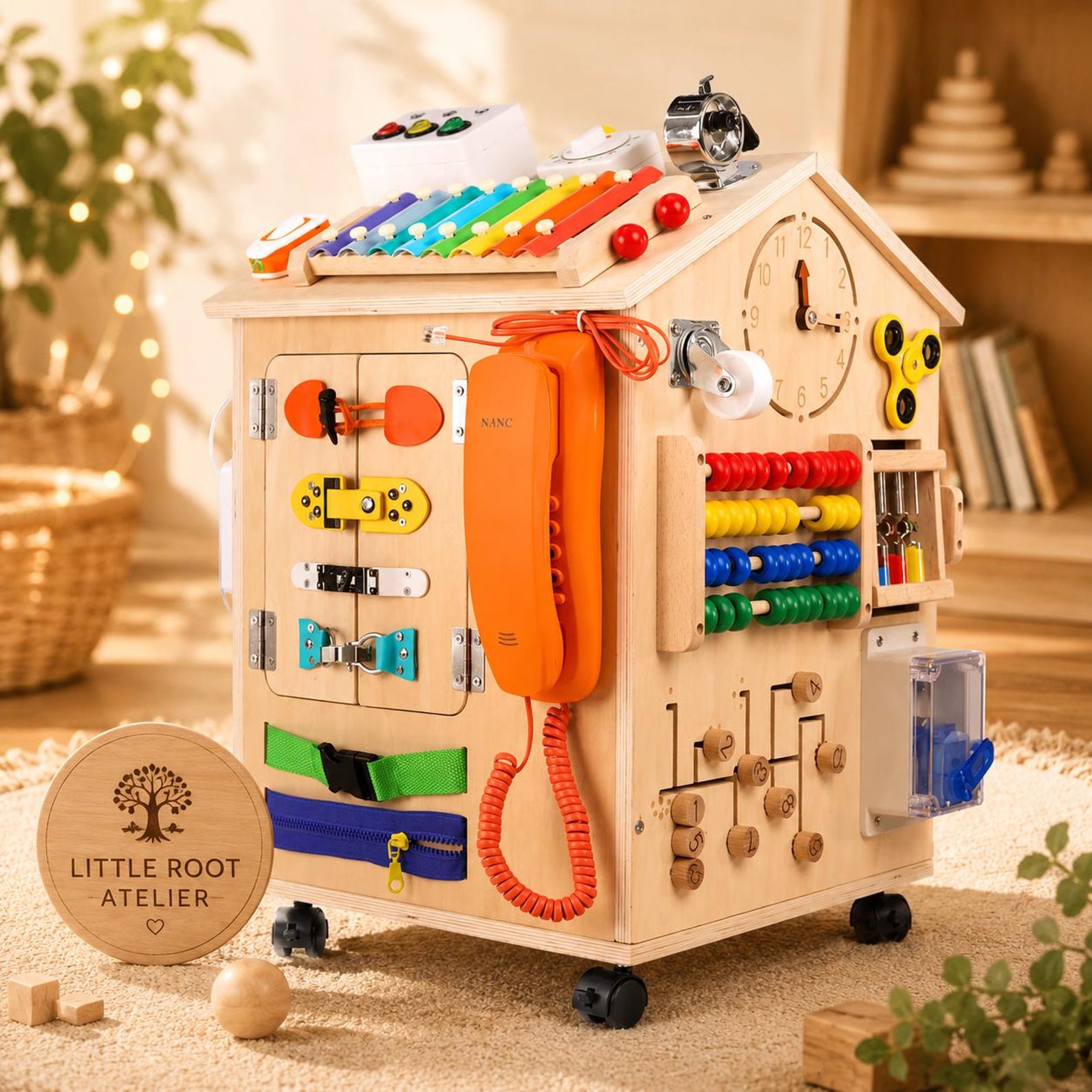 il_1588xN.8013201216_7o41.jpg Montessori Busy House Wooden Activity Cube | 6-Sided Sensory Board | Fine Motor Skill Toy | Toddler Learning | Ages 3+ - Image 1
