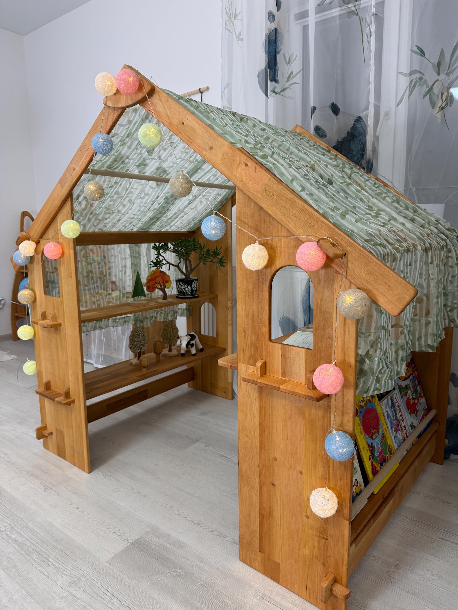 il_1588xN.8018112154_d7kq.jpg Montessori Wooden Playhouse with Double Toy Shelves + Table Bookshelf Organized Learning & Play Space Birthday Christmas Gift Furniture Kid - Image 1