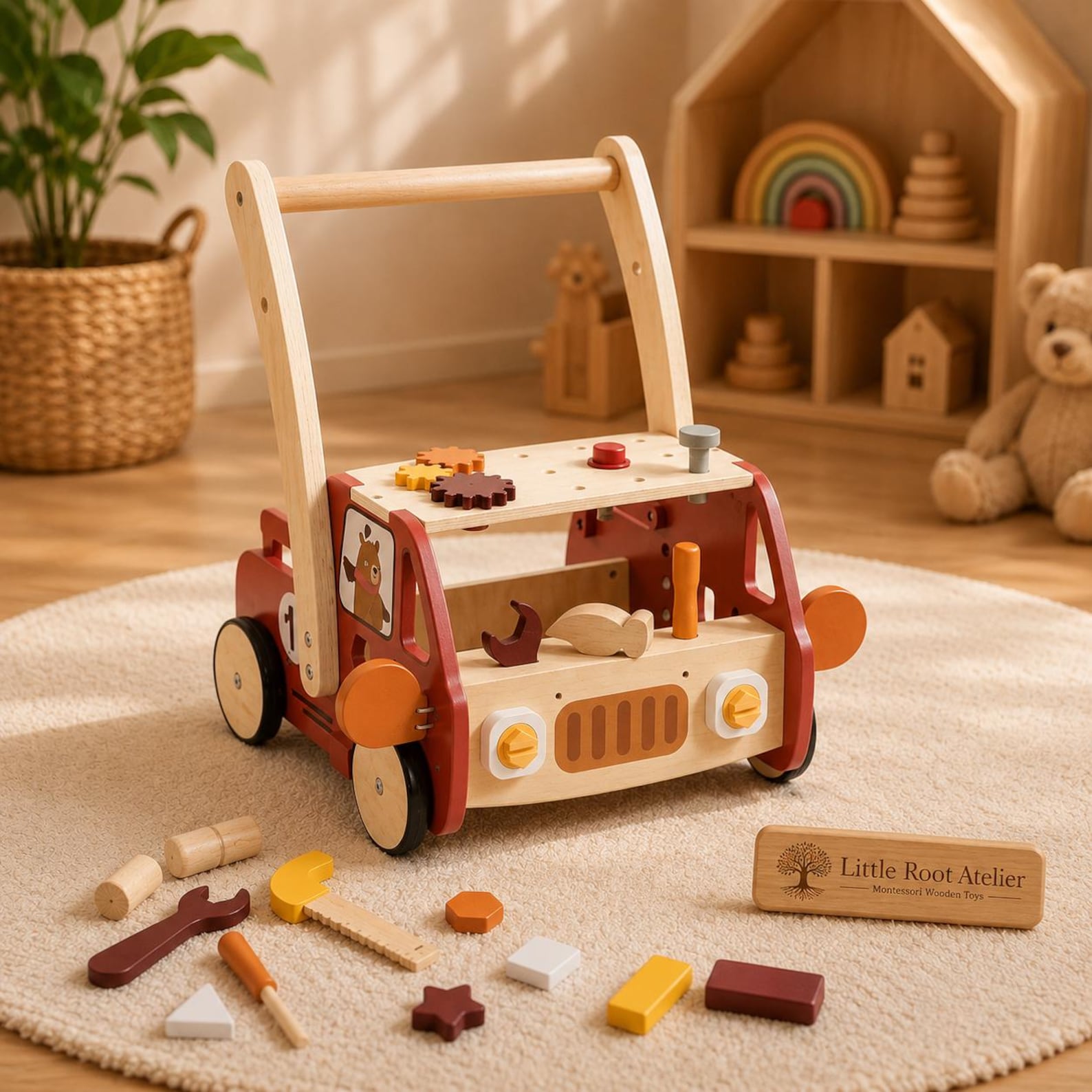 il_1588xN.8050596801_q0f7.jpg Wooden Baby Push Walker Tool Bench | Montessori Activity Toy | 3-in-1 Toddler Learning Toy | First Steps Gift - Image 1