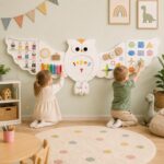 Activity Wall Board Owl White Wooden Montessori Sensory Toy for Kids